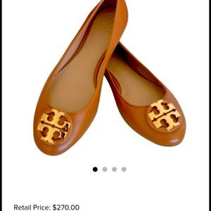 Tory Burch Claire Ballet Flats Royal Tan/Gold sz 9.5